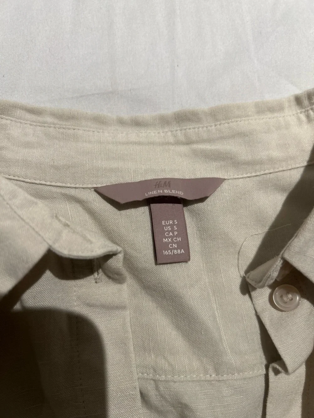 H&M Light Beige Linen-Blend Short Sleeve Shirt - Picture 3 of 3